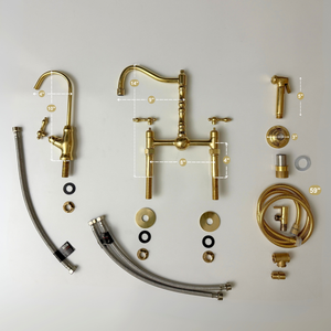 Unlacquered Brass Victorian Bridge Kitchen Faucet with Lever Handles – Kensington – alternate view 14