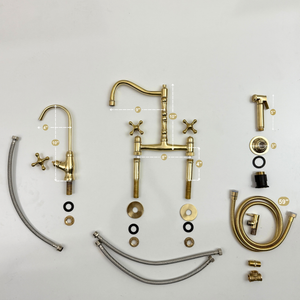 Unlacquered Brass Victorian Bridge Kitchen Faucet with Cross Handles – Beaumont – alternate view 12