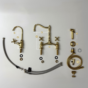 Unlacquered Brass Victorian Bridge Kitchen Faucet with Cross Handles – Finsbury – alternate view 12
