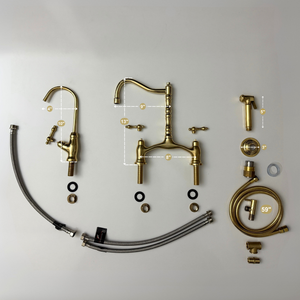 Unlacquered Brass Victorian Bridge Kitchen Faucet with Lever Handles – Finsbury – alternate view 14