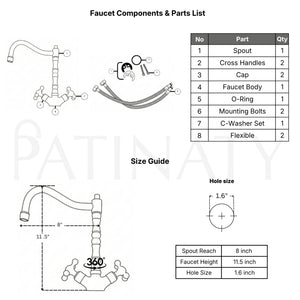 Unlacquered Brass Victorian Single Hole Faucet with Cross Handles
