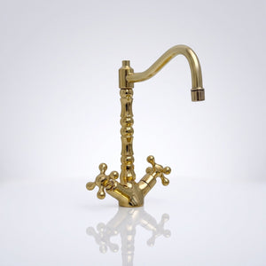 Unlacquered Brass Victorian Single Hole Faucet with Cross Handles