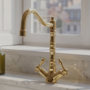 Unlacquered Brass Victorian Single Hole Faucet with Lever Handles