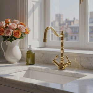 Unlacquered Brass Victorian Single Hole Faucet with Lever Handles