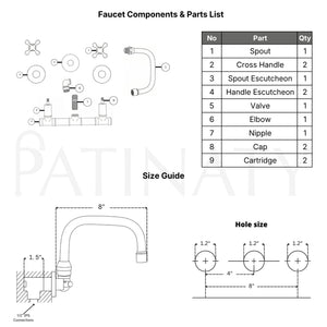 Unlacquered Brass Wall-Mount Bathroom Faucet with Cross handles