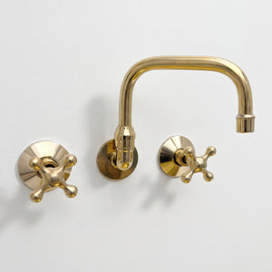 Unlacquered Brass Wall-Mount Bathroom Faucet with Cross handles