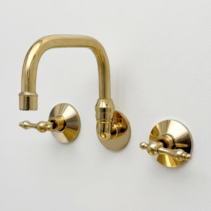 Unlacquered Brass Wall-Mount Bathroom Faucet with Lever handles