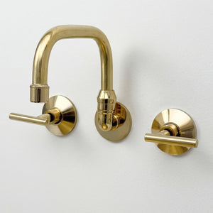Unlacquered Brass Wall-Mount Bathroom Faucet with Lever handles