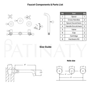 Unlacquered Brass Wall-Mount Faucet with Cross handles