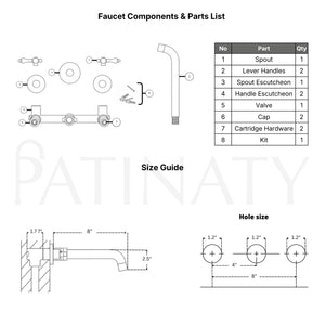 Unlacquered Brass Wall-Mount Faucet with Lever handles, Push-Up Drain & P-trap