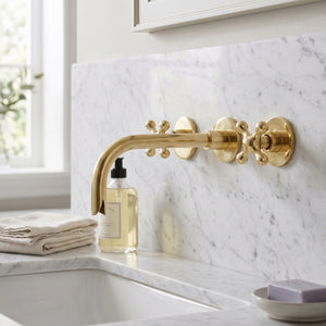 Unlacquered Brass Wall-Mount Sink Faucet with Cross handles