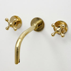 Unlacquered Brass Wall-Mount Sink Faucet with Cross handles