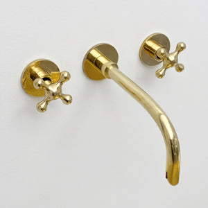 Unlacquered Brass Wall-Mount Sink Faucet with Cross handles