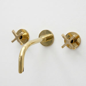 Unlacquered Brass Wall-Mount Sink Faucet with Cross handles