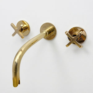 Unlacquered Brass Wall-Mount Sink Faucet with Cross handles
