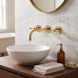 Unlacquered Brass Wall-Mount Sink Faucet with Lever handles
