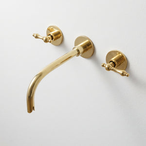 Unlacquered Brass Wall-Mount Sink Faucet with Lever handles
