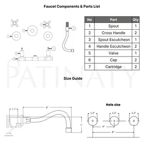 Unlacquered Brass Wall Mount Bathroom Faucet with Cross handles
