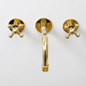 Unlacquered Brass Wall Mount Bathroom Faucet with Cross handles