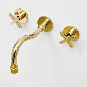 Unlacquered Brass Wall Mount Bathroom Faucet with Cross handles