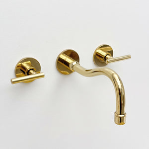 Unlacquered Brass Wall Mount Bathroom Faucet with Lever handles
