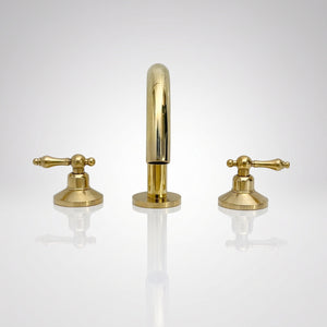 Unlacquered Brass Gooseneck Widespread Bathroom Faucet with Lever Handles