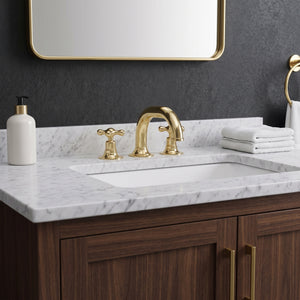 Unlacquered Brass Low-Profile Widespread Bathroom Faucet with Cross Handles