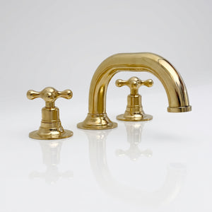 Unlacquered Brass Low-Profile Widespread Bathroom Faucet with Cross Handles