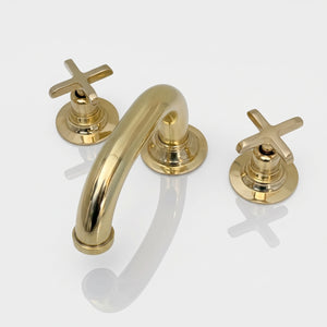 Unlacquered Brass Low-Profile Widespread Bathroom Faucet with Cross Handles