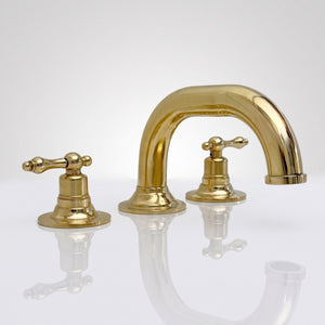 Unlacquered Brass Low-Profile Widespread Bathroom Faucet with Lever Handles