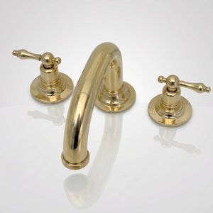 Unlacquered Brass Low-Profile Widespread Bathroom Faucet with Lever Handles