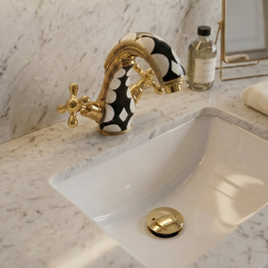 Unlacquered Brass and Resin Single Hole Bathroom Faucet with Cross Handles