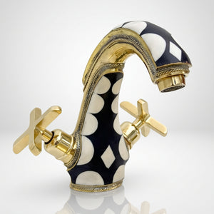 Unlacquered Brass and Resin Single Hole Bathroom Faucet with Cross Handles