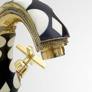 Unlacquered Brass and Resin Single Hole Bathroom Faucet with Cross Handles