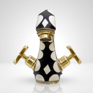 Unlacquered Brass and Resin Single Hole Bathroom Faucet with Cross Handles