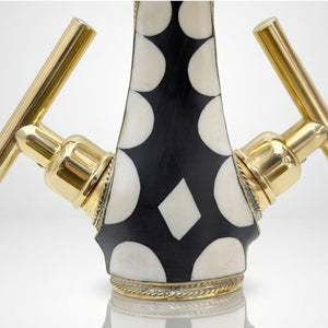 Unlacquered Brass and Resin Single Hole Bathroom Faucet with Lever Handles