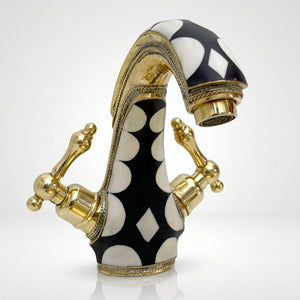 Unlacquered Brass and Resin Single Hole Bathroom Faucet with Lever Handles