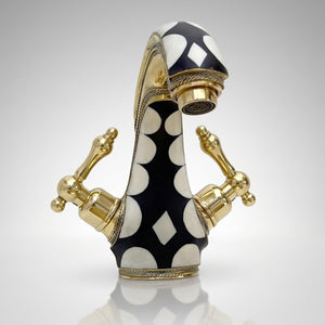 Unlacquered Brass and Resin Single Hole Bathroom Faucet with Lever Handles