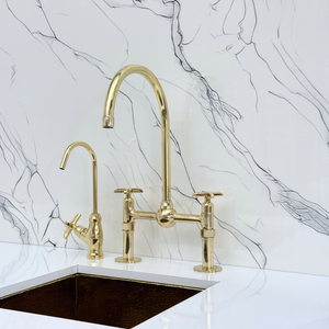 Unlacquered Brass Bridge Kitchen Faucet with Cross Handles – Harrington – alternate view 10
