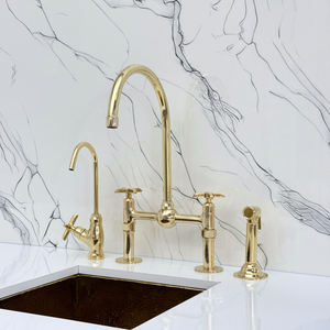 Unlacquered Brass Bridge Kitchen Faucet with Cross Handles – Harrington – alternate view 4
