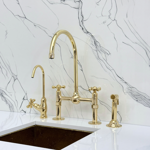 Unlacquered Brass Bridge Kitchen Faucet with Cross Handles – Harrington