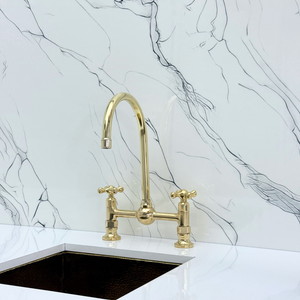 Unlacquered Brass Bridge Kitchen Faucet with Cross Handles – Lancaster – alternate view 7