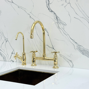 Unlacquered Brass Bridge Kitchen Faucet with Cross Handles – Somerset – alternate view 8