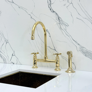 Unlacquered Brass Bridge Kitchen Faucet with Cross Handles – Somerset – alternate view 10