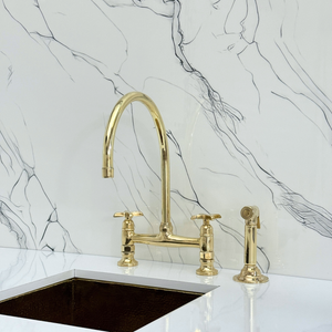 Unlacquered Brass Bridge Kitchen Faucet with Cross Handles – Tavistock – alternate view 12
