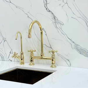 Unlacquered Brass Bridge Kitchen Faucet with Cross Handles – Somerset – alternate view 7