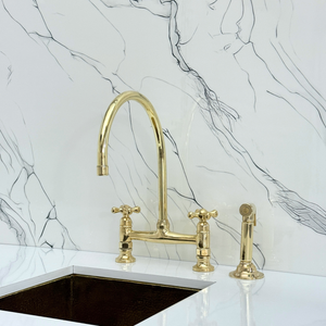 Unlacquered Brass Bridge Kitchen Faucet with Cross Handles – Tavistock – alternate view 11