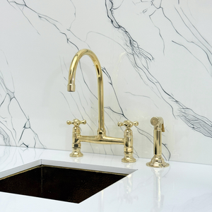Unlacquered Brass Bridge Kitchen Faucet with Cross Handles – Somerset – alternate view 9