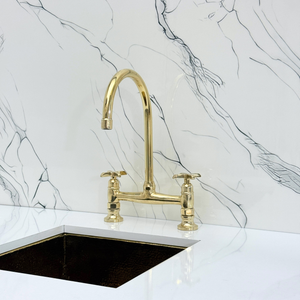 Unlacquered Brass Bridge Kitchen Faucet with Cross Handles – Somerset – alternate view 6