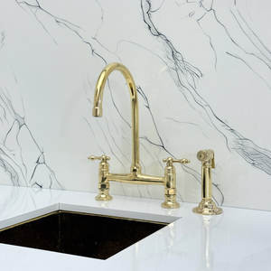 Unlacquered Brass Bridge Kitchen Faucet with Lever Handles – Somerset – alternate view 9